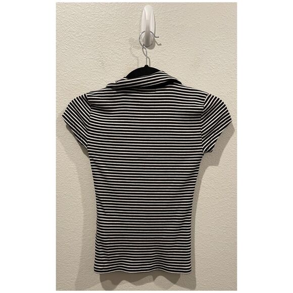 J.CREW Black White Buttons Down Short Sleeve Striped Blouse - Picture 3 of 3